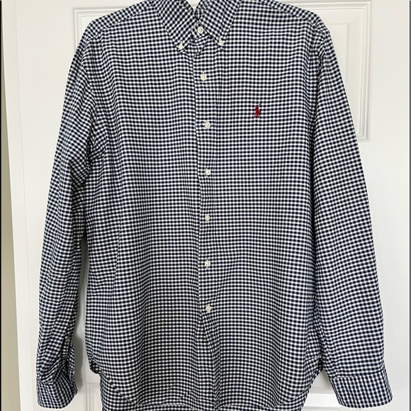 RALPH LAUREN POLO Button Down Navy Gingham Shirt - Picture 2 of 8
